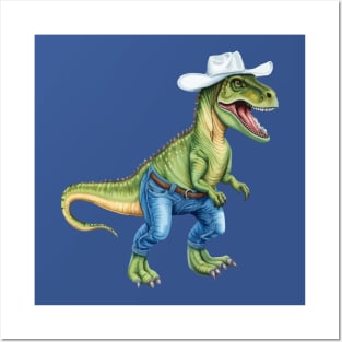 Texan Cowboy Dinosaur Wearing Denim Jeans Posters and Art